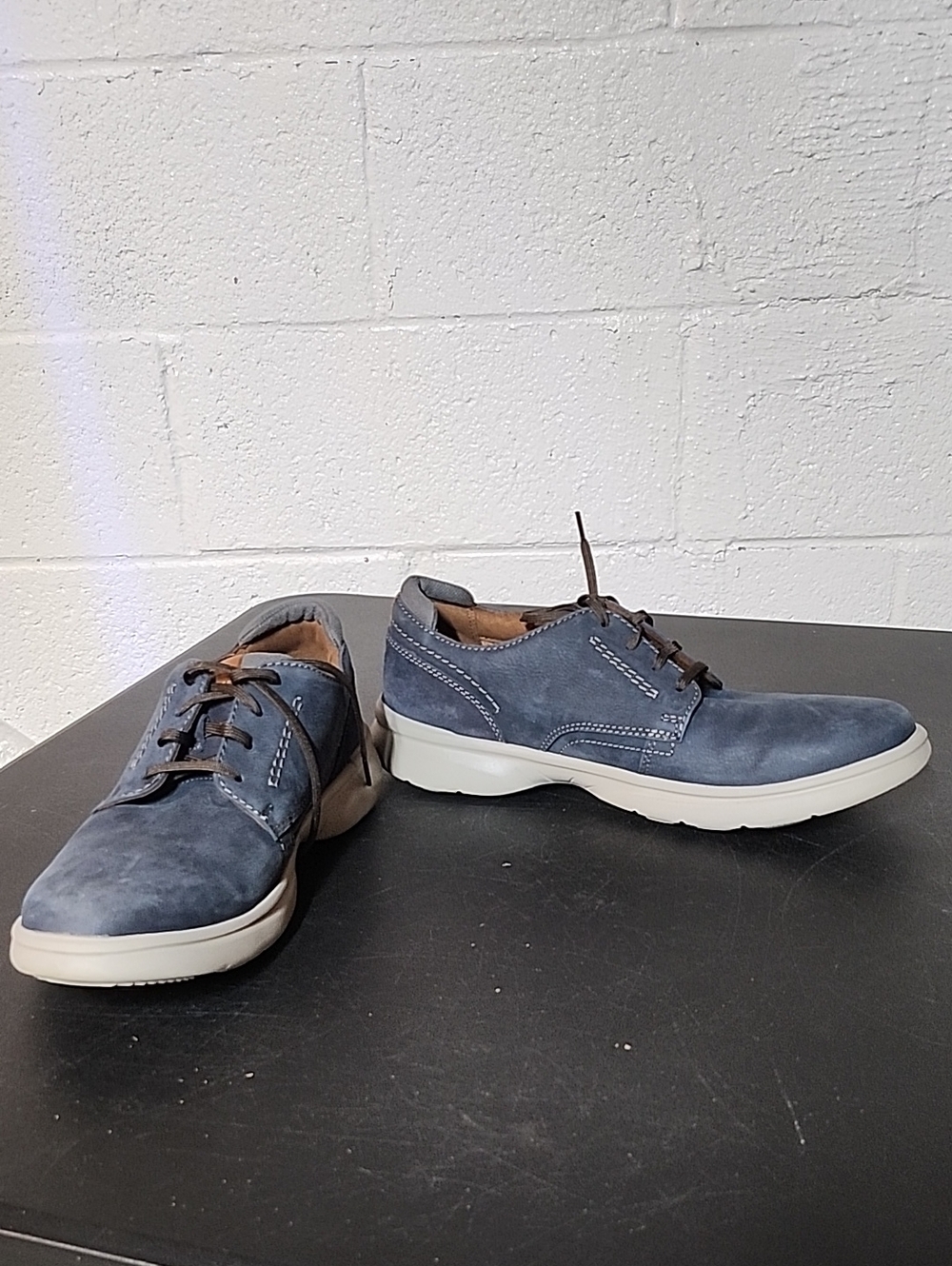 Clarks Bradley Plain Navy Suede Derby Shoes with White Sole